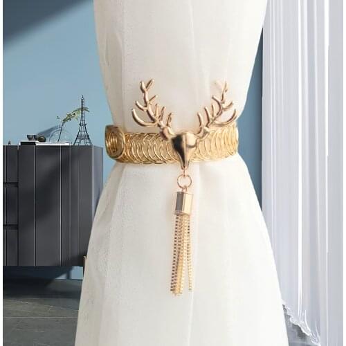 Creative Nordic Light luxury style metal deer head hanging tassel curtain buckle curtain strap home soft decoration strap on