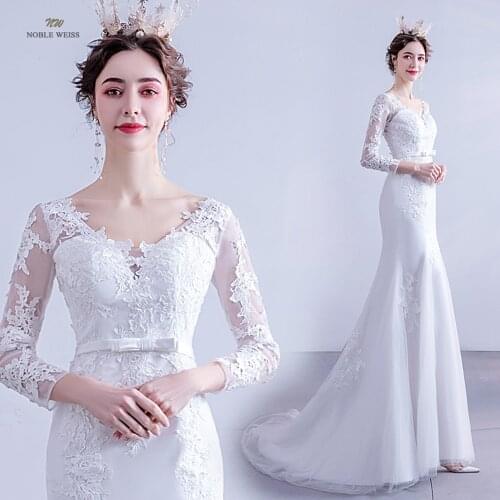 Lace Bridal Fishtail Wedding Dress O-Neck Mermaid Wedding Dresses for Women