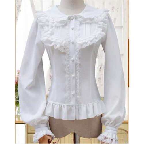 Sweet Long Sleeve Girls Chiffon Blouse with Ruffles lolita shirt B308