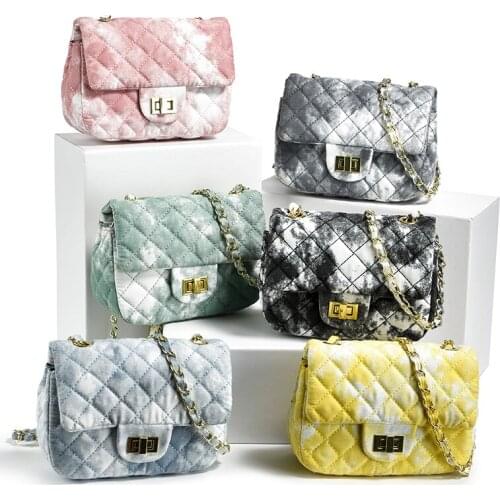 Mini Square Jeans Bags Women Rhombic Chain Denim Crossbody Bags For Women Small Handbags Embroidery Thread Canvas Shoulder Bag