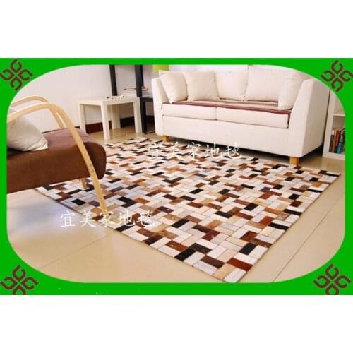 Fashionable art carpet 100% natural genuine cowhide leather carpet protective film