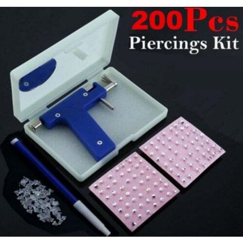 200pcs/lot Professional Steel Ear Nose Navel Body Piercing Gun Earring Studs Tool Kit Set