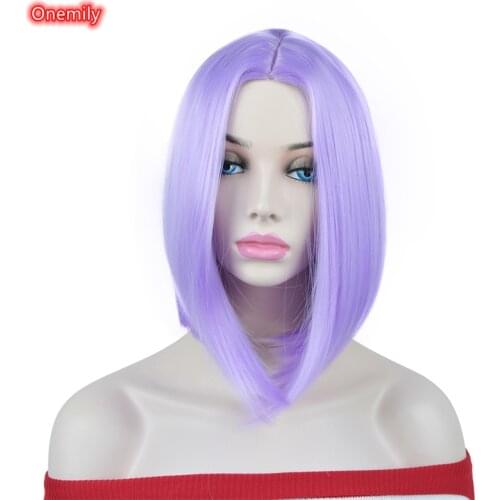Onemily Light Purple Shoulder Length Straight Cosplay Bob Heat Resistant Synthetic Wigs for Women