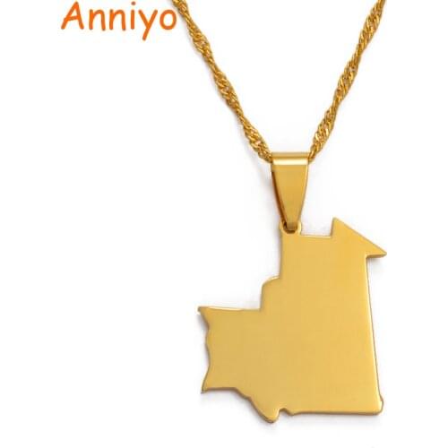 Anniyo Mauritania Map Pendant Necklace for Women/Men,Gold Color Mauritanian Jewelry Maps Gifts #029021