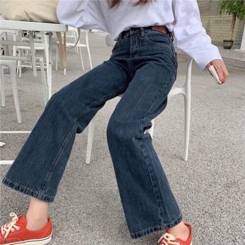 Casual Denim Long Jean Pant for Girl Spring New High Waist Wide Leg Jeans Womens Straight and Thin Loose Retro Black Pants