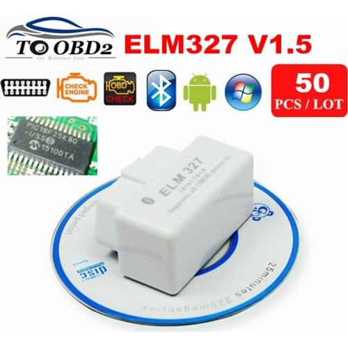 50pcs/Lot Super MINI ELM327 V1.5 Supports All OBD2 Protocols OBD OBDII Code Reader ELM 327 Bluetooth Works Android