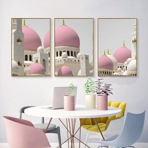 Modern Architecture Landscape Wall Art Canvas Painting Poster And Print Pink Landscape Picture For Room Home Decoration Painting