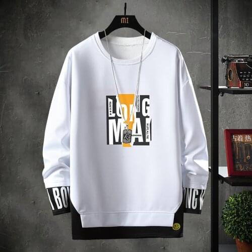 Mens Sweatshirts No Hood Japan Harajuku Fashion Dropped Shoulder Streetwear Casual O-Neck Patchwork Sweatshirt for Young Men
