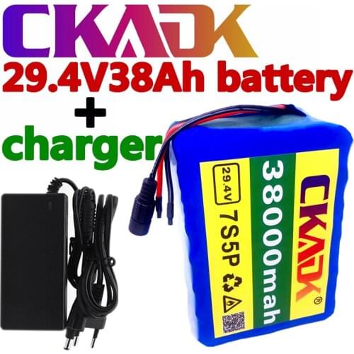High quality 7S5P 24v 38Ah battery pack 250w 29.4V 38000mAh lithium ion battery for wheelchair electric bicycle + 2A charger