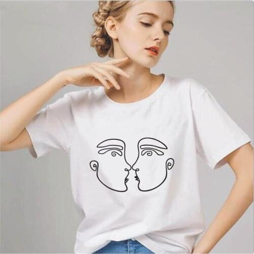 Funny face print womens T-shirt casual Harajuku cotton short-sleeved tees summer outdoor plus size T-shirts camiseta mujer