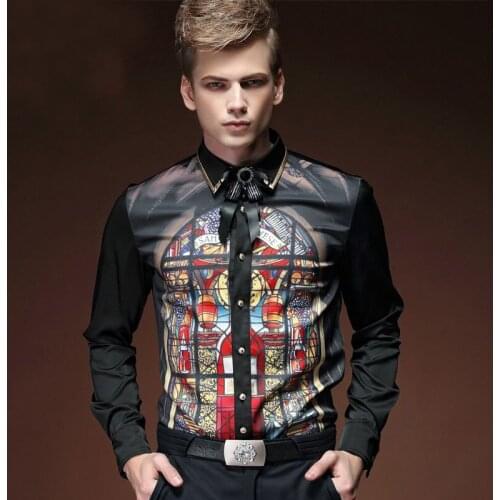 FANZHUAN Free Shipping New Fashion royal spring casual mens male Neck Long Sleeve printed long sleeved shirt 15225 slim design