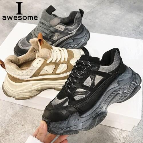 Retro Dirty Womens Chunky Sneaker Vintage Platform Women Dad Sneakers Thick Sole Shoes Genuine Leather Ladies Flats Trainers