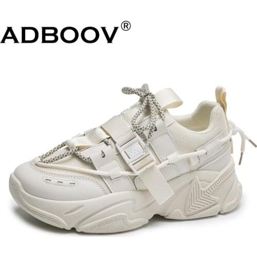 ADBOOV New Buckle Fashion Sneakers Women Platform Chunky Shoes PU Mesh Breathale Women Casual Shoes Footwear