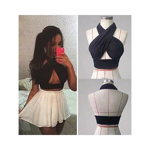 Women Strappy Cross Over Front Cut Out Halter Neck Sleeveless Backless Crop Top Bandage Vest Summer Sexy Tops Woman Clothes S-XL