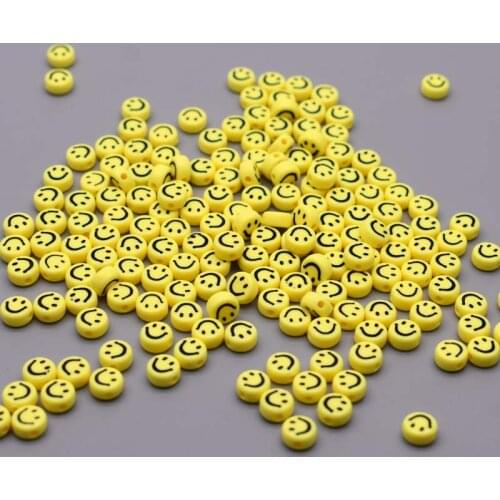 100pcs 4x7mm Acrylic Beads Yellow Smile Face Emoticons Beads Acrylic Beads For Jewelry Making Diy Bracelet Necklace