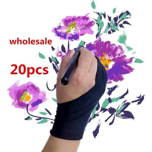 20pcs wholesale Black 2 finger artist glove anti-fouling for drawing painting digital tablet writing glove for Art Students