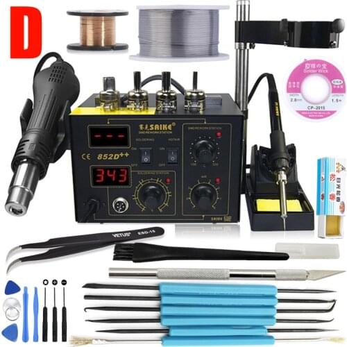 220V/110V Saike 852D++ Hot Air Rework Station Soldering Station BGA De-soldering 2 in 1 with Supply Air Gun Rack and Many Gifts