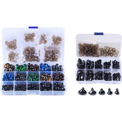 250 Pcs Plastic Safety Eyes Safety Noses with Washers for Doll Making, Felted Toys - Not Easy to Loosen - Box Package