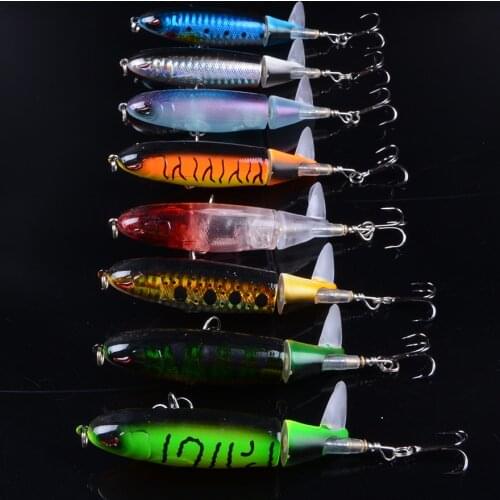 8pcs Big Popper 9cm 13g Topwater Fishing Lure Artificial Hard Bait 3D Eyes Swimbait Soft Rotating Tail Fishing Tackle