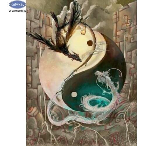 Diamond embroidery,yin yang dragon,5d diamond painting full diamond mosaic picture of rhinestones cross-stitch christmas gifts