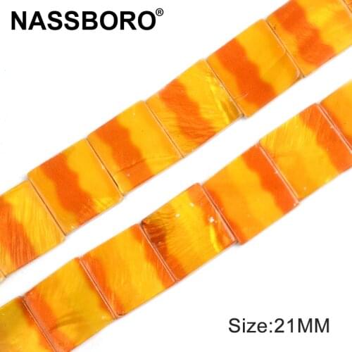 21mm Square Shape Orange Yellow Strip Printed Shell Beads Spacer Natural Stone Beads for Jewelry Making DIY Necklace Perles