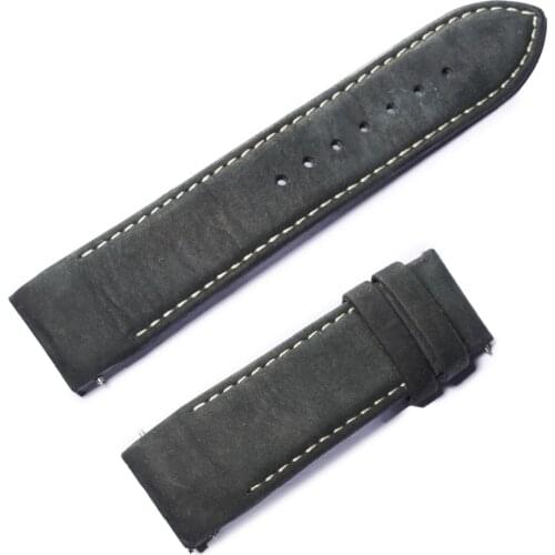 Reef Tiger/RT Black Genuine Leather Watch Wristband for Men 24mm Width Brown Leather Watch Strap RGA703