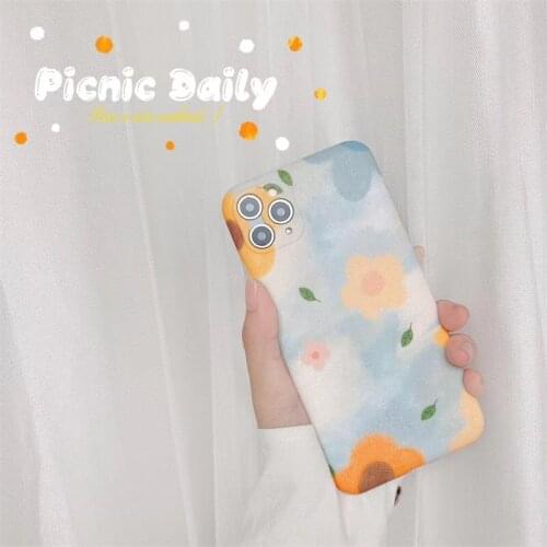 Ins Retro Art Flower Leaves Phone Case For iPhone 11 Pro Max X XR XS Max 7 8 Plus SE cute Matte Soft silicone Back Cover coque