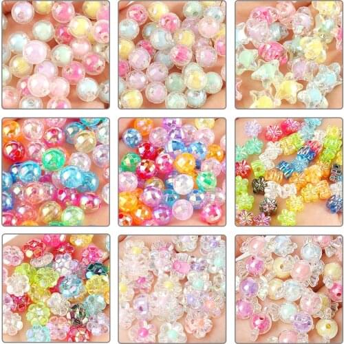 AB Color Mixed Acrylic Beads Charms Heart Star Butterfly Transparent Candy Color Loose Beads For Handmade Jewelry Making