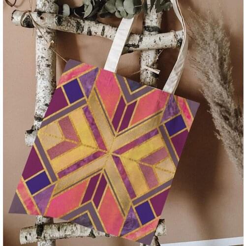 Phnom Penh geometric pattern travel bags stitching graphic canvas tote bag for storing and organizing reusable shopping bags