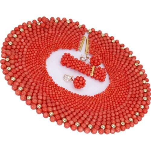 Dudo Original Round Coral Beads Dubai Gold Jewelry Sets For Women With Bracelet and Earrings 2020 Trendy