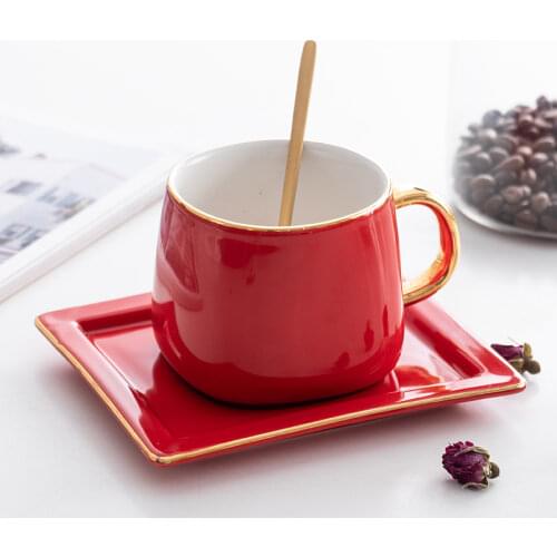 European Latte Coffee Cup Small Bone China High Tea Cup with Spoon Saucer Glaze Ceramic Kop En Schotel Home Drinkware LL50CC