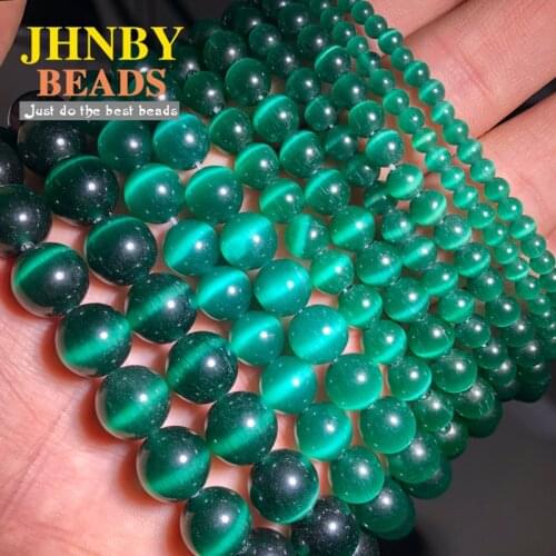 JHNBY Atrovirens green Cats Eye Opal Natural Stone 4/6/8/10/12MM Loose beads for Jewelry making bracelets necklace DIY Findings