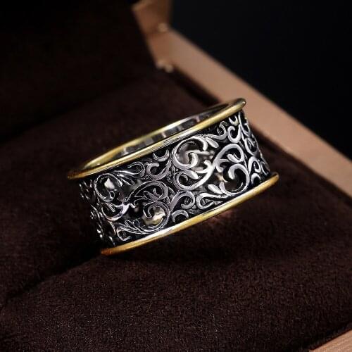 JK Vintage Pattern Rings Women Two Tone Punk Style Female Daily Wear Accessories Hip-hop Ring Retro Party Versatile Jewelry