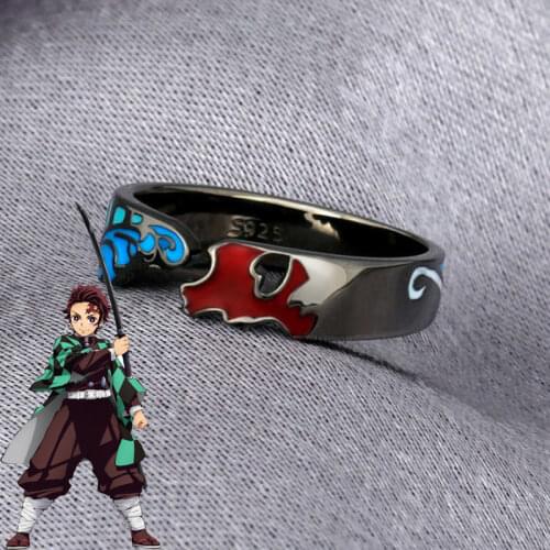 1pc Demon Slayer Ring Kamado Tanjirou Cosplay Accessories Props Jewelry Kimetsu No Yaiba S925 Sterling Sliver Ring 2021 Trend