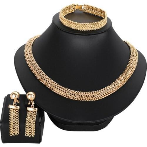 Dubai Fine Jewelry Sets Necklace for Women Gold Jewelry Sets Bridal Necklace Rings Earrings Accessories Wedding Classic Gift