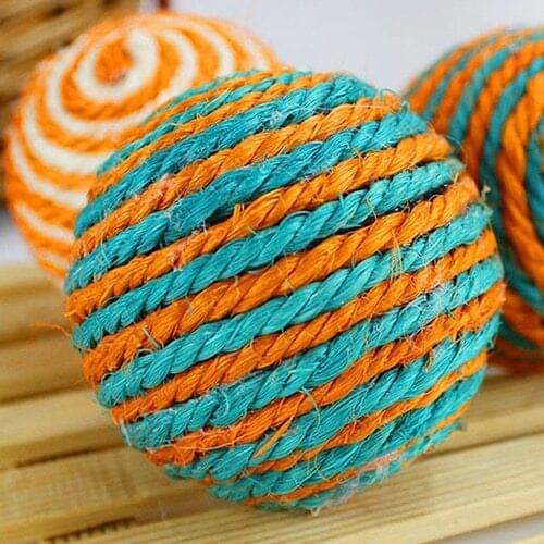 Cat Pet Sisal Rope Weave Ball Teaser Play Chewing Rattle Scratch Catch Toy Store 48