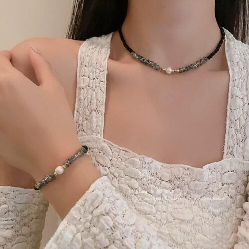 Creative Fashion Black Crystal Pearl Necklace for Womens Temperament Personality Party Jewelry Bracelet 2021 New Trend