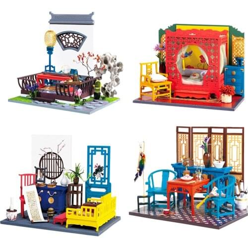 Miniature Dollhouse with Realistic Furniture LED Light Wood Traditional Vintage Architecture House Toys for Girls Birthday Gift