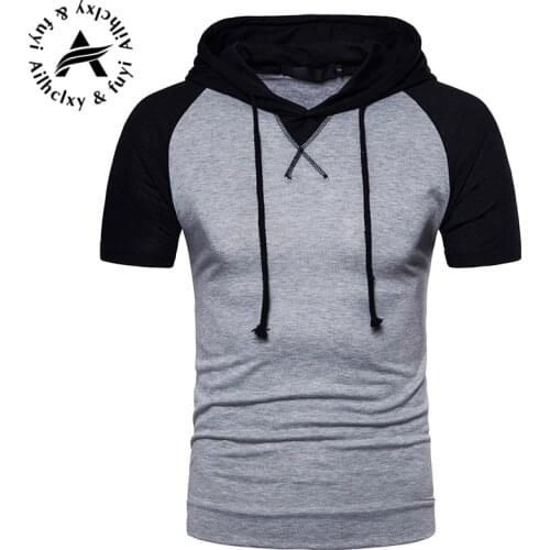 Fashion Men Slim Round Hooded Short sleeveMuscle Tee Shirt Casual Tops 2017 Autumn Winter New Patchwork Clothing