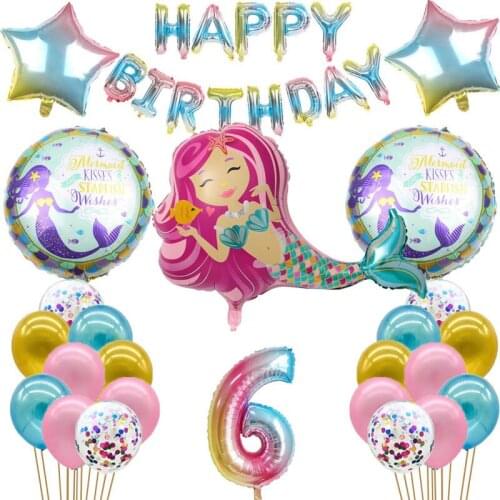 Girls Faovr Birthday Party Decorations Mermaid Party Balloons 32inch Number Foil Balloon Flag Baby Shower Decor Helium Globos