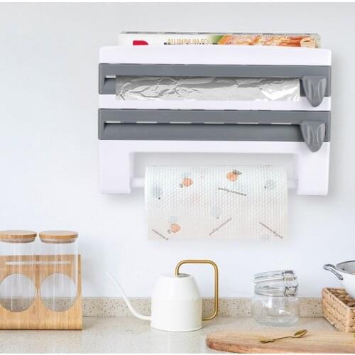 ADOREHOUSE Wall-Mount Paper Towel Holder Sauce Bottle Rack 4 In 1 Cling Film Cutting Holder Mutifunction Kitchen Organizer
