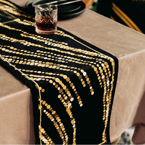 Nordic Geometric Printed Black Gold Table Runner Tablecloth Living Room Dining Table Coffee Table Tea Flag Home Decoration