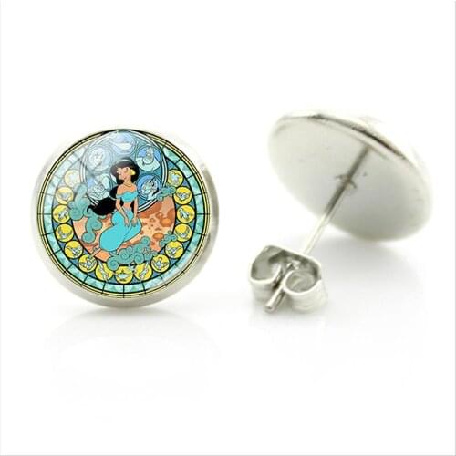 Disney New Princess Pattern Earrings Mi Baixue Princess Xindrella Picture Earrings Glass Cabochon Fashion Style Jewelry