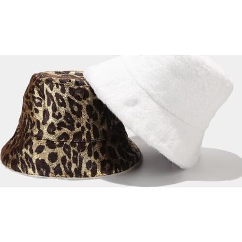 New Women Double-sided Wearing Cap Bucket Hat Women Faux Rabbit Fur Flat Sun Hat Reversible Fisherman Hat Winter Warm Bucket Cap