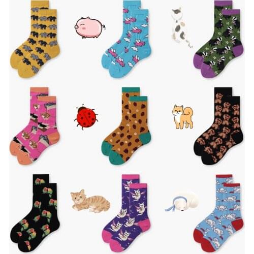 Peonfly Cartoon Creative Cartoon Cat Dog Animal Harajuku Crazy Cotton Funny Women Casual Socks Novelty Happy Short Socks