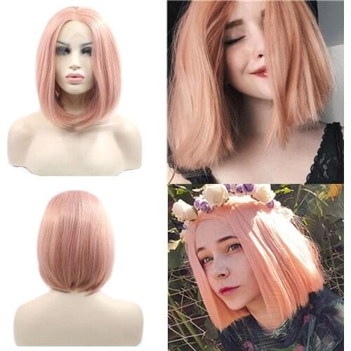 Peach Pink Short Bob Synthetic Lace Front Wigs Orange for Fashion Women Heat Resistant Fiber Hair Replacement Wig Natural wigs