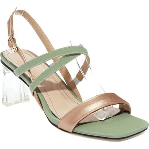 QPLYXCO Elegant Women Sandals 2021 Pumps Genuine Leather High Heels Peep Toe Chunky Heels Party Wedding Shoes Plus size 43 3807