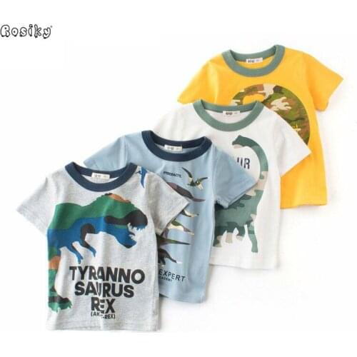 Rosiky Children Summer Clothing Baby Boy T Shirt Cotton Dinosaur Short Sleeve T-shirt Kid Boy Casual Sport T-shirt 2-10Y Shirt