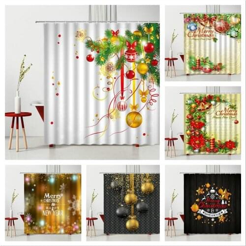 Christmas Shower Curtain Christmas Bathroom Curtain Christmas Candy Gift Mistletoe Christmas Home Bathtub Decoration Polyester