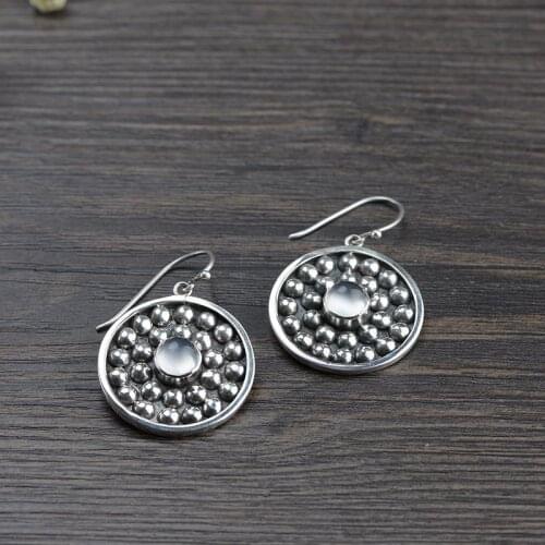 S925 silver restoring ancient ways Indonesia process eardrop wholesale fashion silver inlaid female moonstone earrings